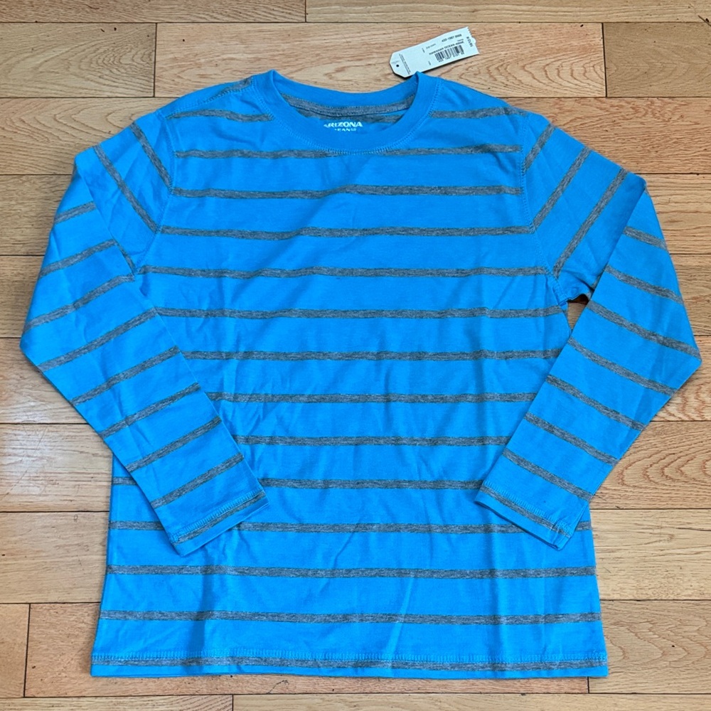 Kids Blue and Gray Striped Long Sleeve Tee